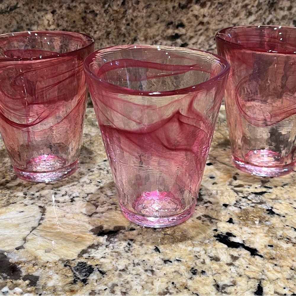 Kosta Boda Ulrica Hydman-Vallien UHV Pink Swirl Art Glass Tumblers Set Of 3